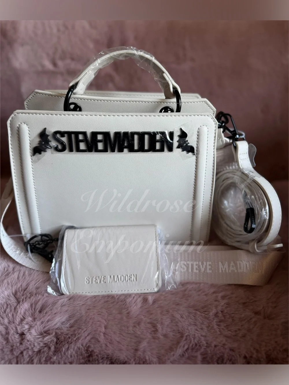 Steve Madden bevlyn bat black white chalk satchel crossbody Halloween new